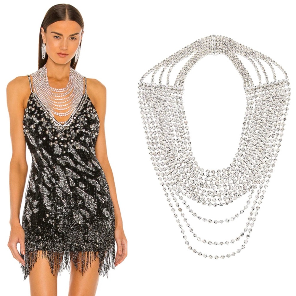 DUNDAS x REVOLVE Etta Crystal Embellished Statement Necklace In Silver
